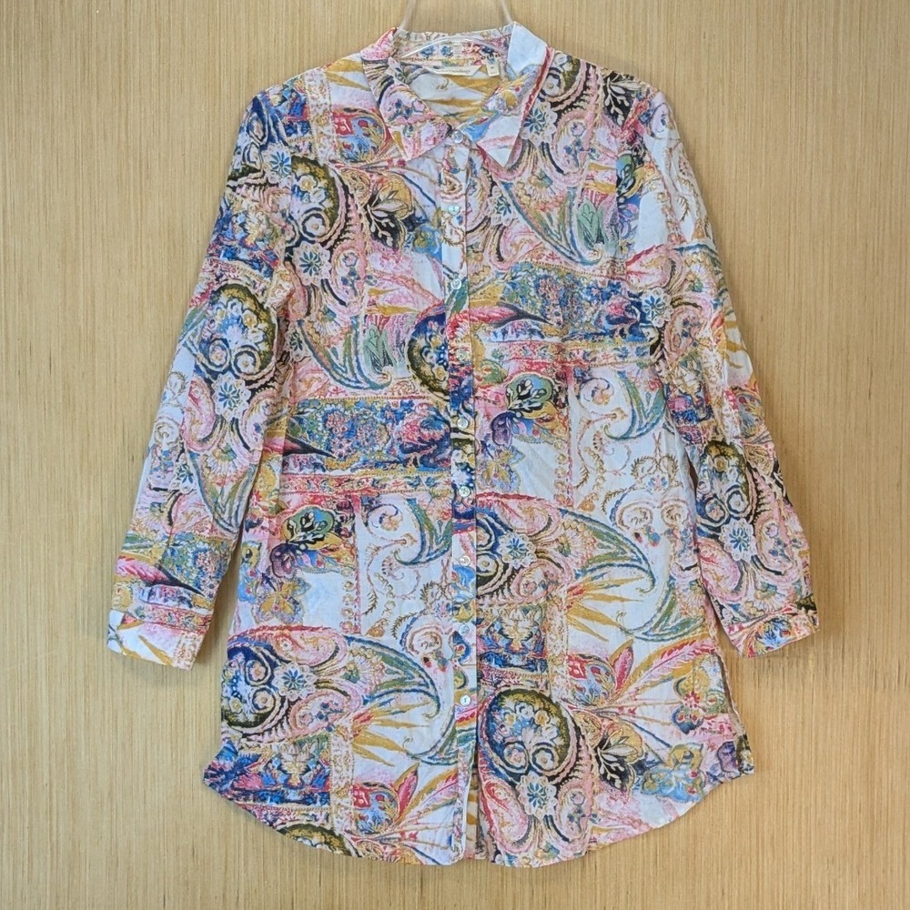 Soft Surrounding Boho Paisley Floral Cotton Tunic Top Sz M Colorful Long Sleeve